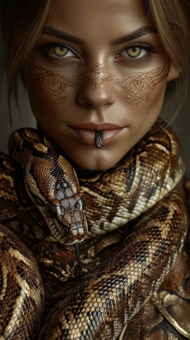 Serpent Queen Portrait Golden Eyes Snake Skin
