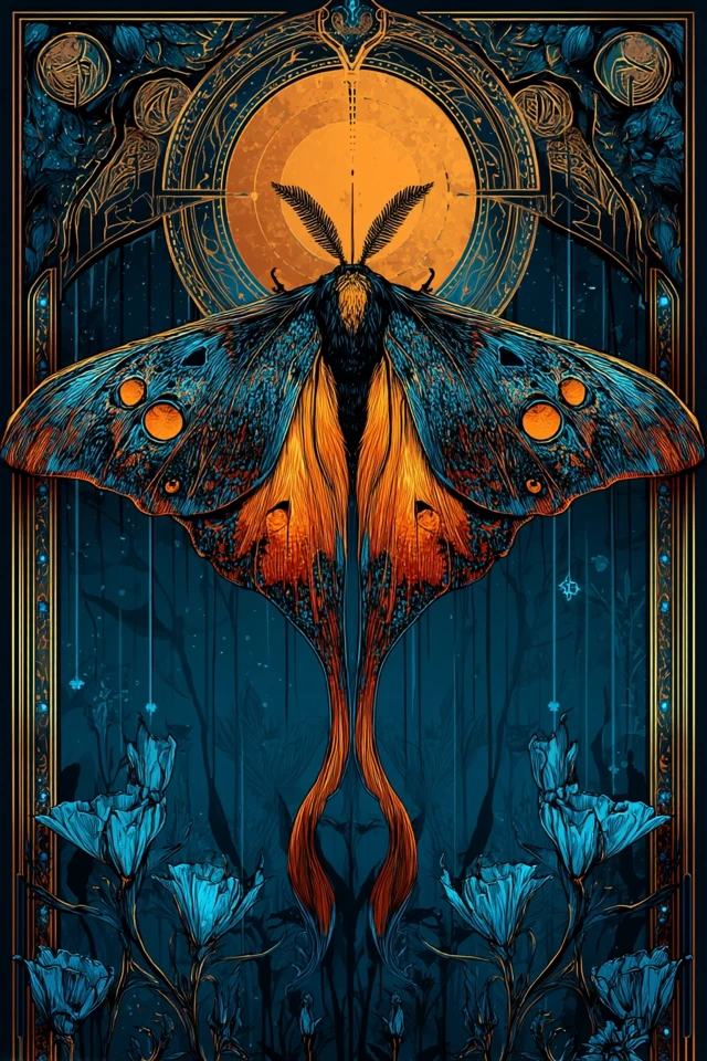 Luna Moth Art Nouveau Punk Illustration