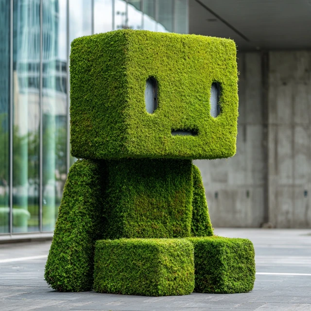 Emoji Topiary Art Sculpture in Urban Setting