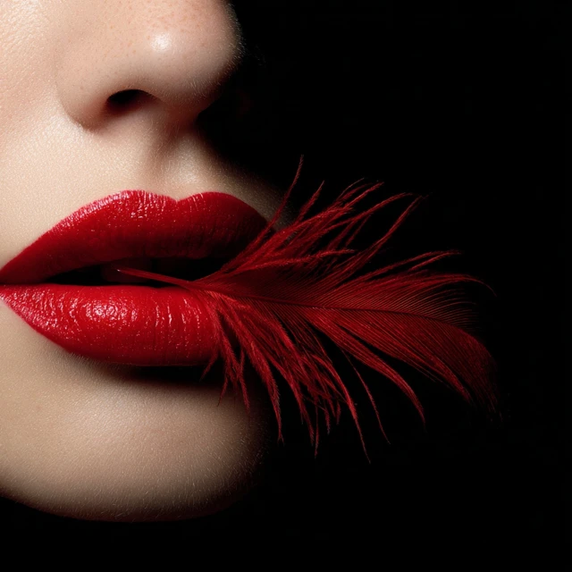 Red Lips with Feather Hyper Realistic