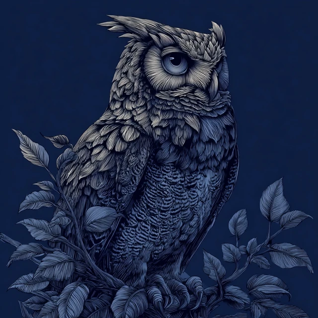 Stylized Owl Illustration Night Sky Art