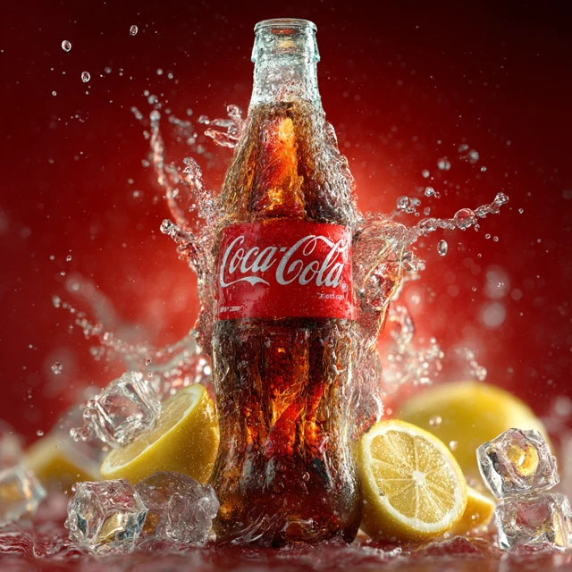 Refreshing Coca-Cola Ad with Ice and Lemon