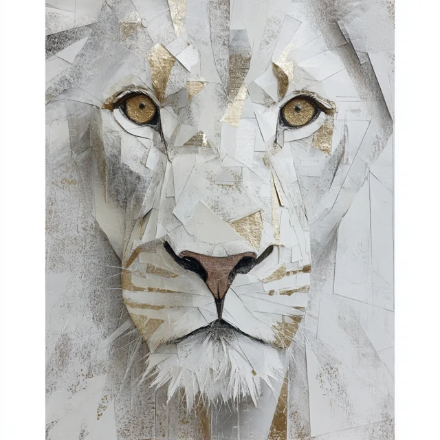 Abstract Lion Geometric Silver and Gold Foil Art