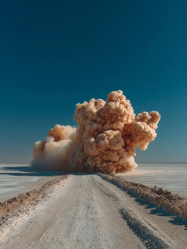 Smoke Cloud in Desert Landscape