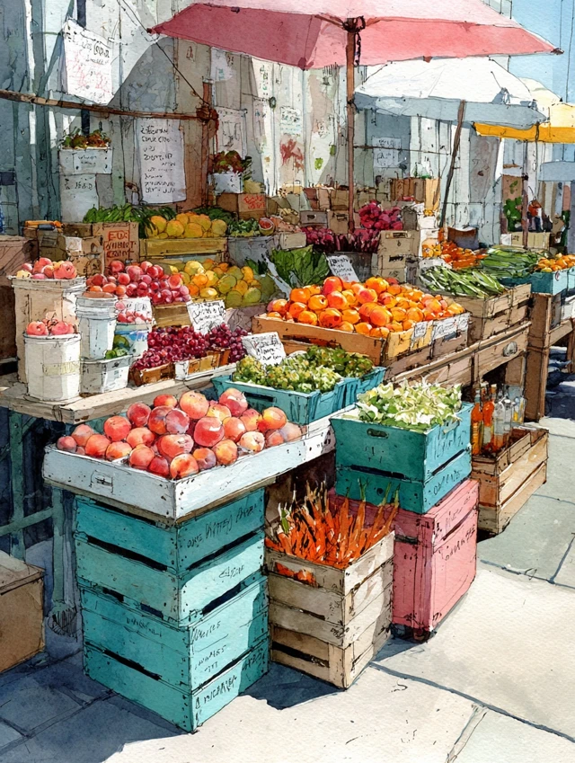 Union Square Greenmarket Watercolor Painting NYC