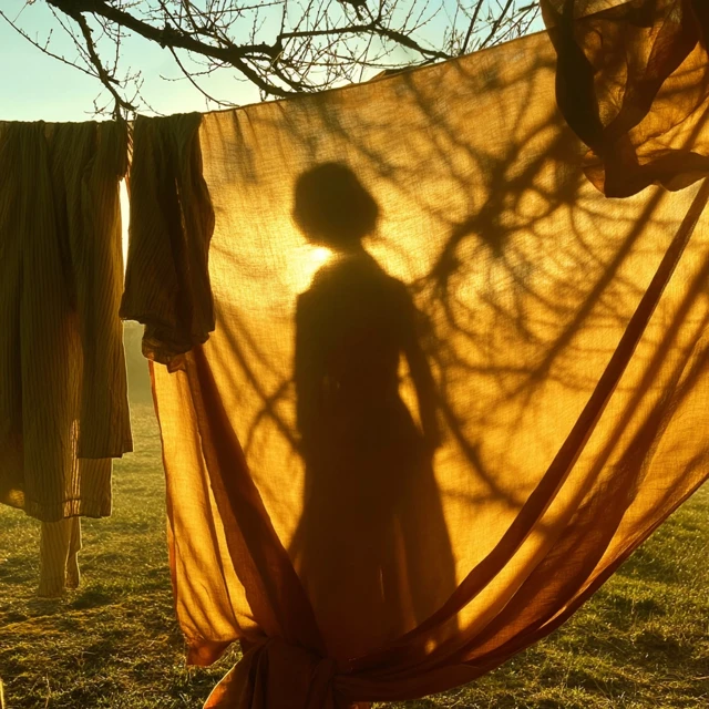 Golden Hour Silhouette: Girl and Fabric
