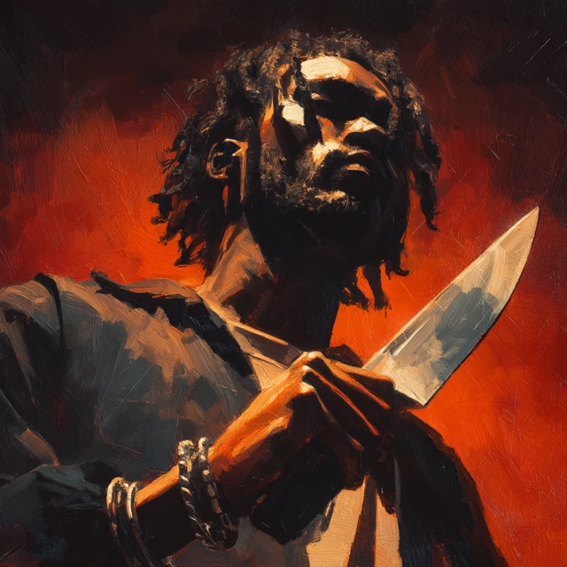 Photorealistic Image of a Black Man with a Knife