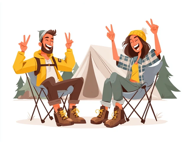Camping Couple Happy Outdoors Cartoon Illustration