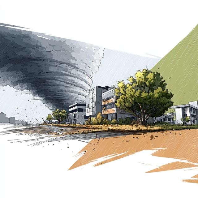 Tornado Destruction Watercolor Illustration