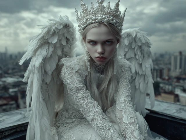 Angelic Model on Rooftop with City View