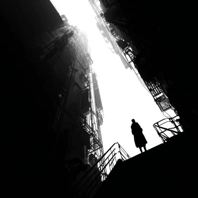 Cyberpunk London in Black and White Minimalism
