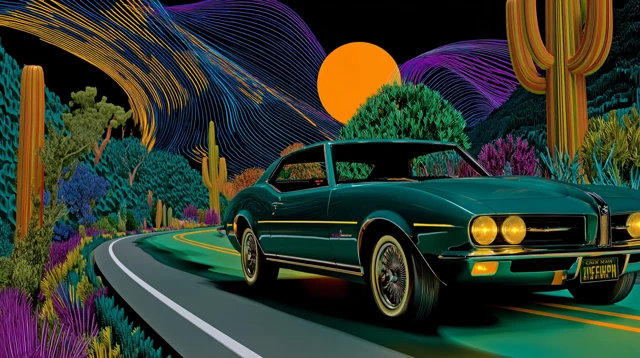 Classic Muscle Car Drifting Under UV Lights