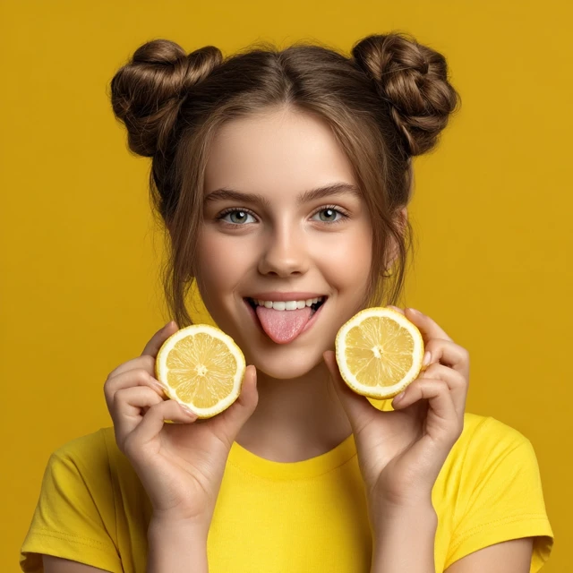Girl with Lemons Playful Portrait