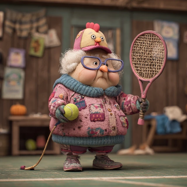 Old Lady Chicken Hat Pickleball Player