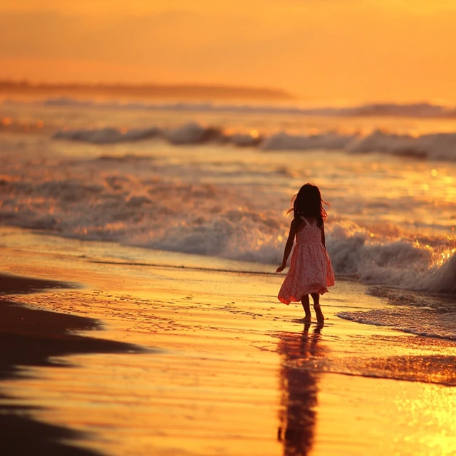 Girl Running on the Beach at Sunset