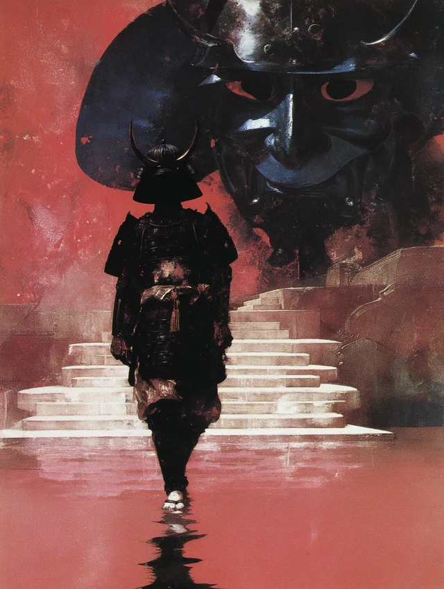 Surreal Samurai Oni Mask Dreamscape