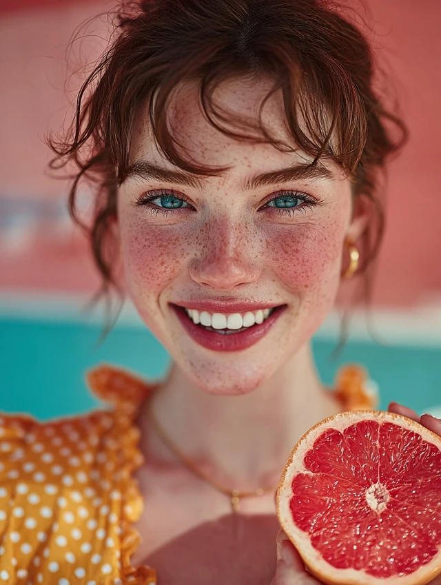 Smiling Girl with Fruit Sunglasses Portrait