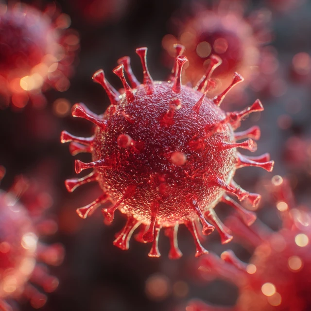 Hyperdetailed Red Virus Under Microscope