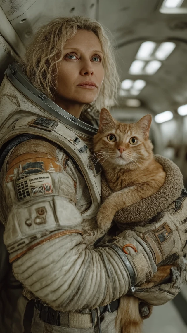 Astronaut and Cat SciFi Scene Retro Style