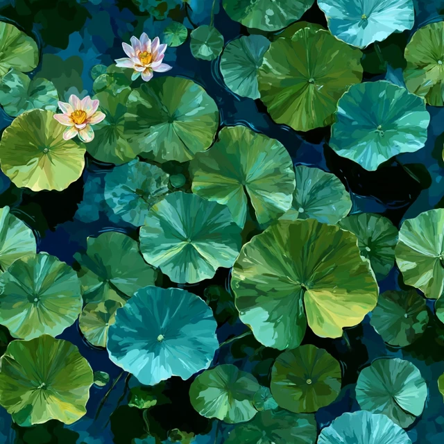 Lily Pads and Lotus Flowers Seamless Pattern