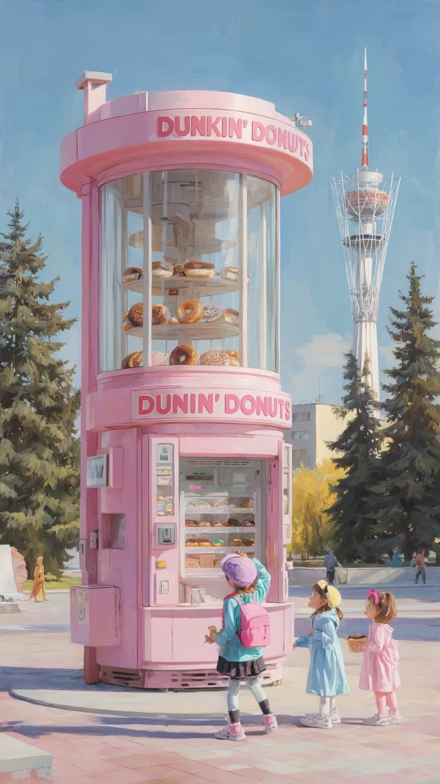 Dunkin Donuts Vending Machine Children and Donuts
