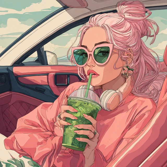 LA Girl Driving Luxury Car Matcha Latte