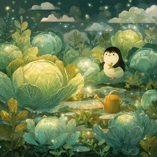 Magical Garden Penguin Illustration