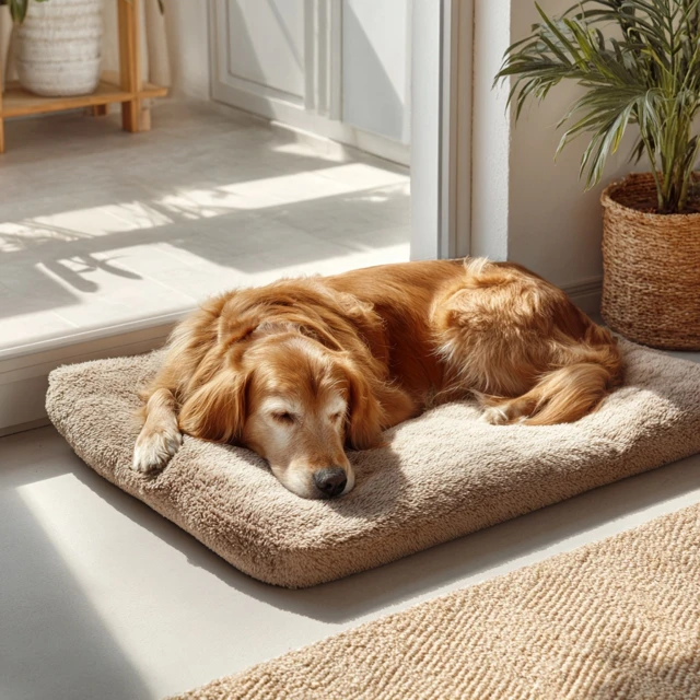 Golden Retriever Resting in a Bright Living Room