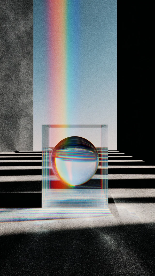 Surreal Dream Rainbow Orb in Glass Cube