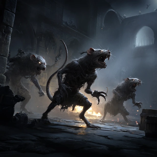 Undead Zombie Rats in a Dungeon Horror Fantasy Art