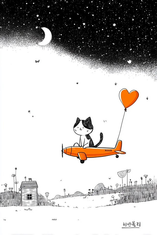 Cat on Airplane Cartoon Illustration