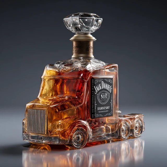 Whiskey Bottle Semi Truck Ultra Realistic 3D Render