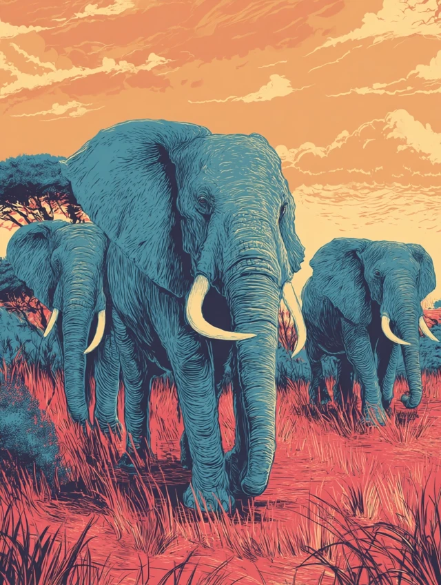 Modern Comics Illustration of Elephants