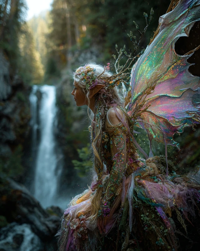 Faerie Princess Waterfall Forest Painting