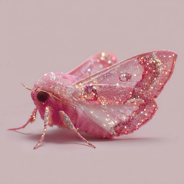 Pink Moth Sparkles Mystical Illustration