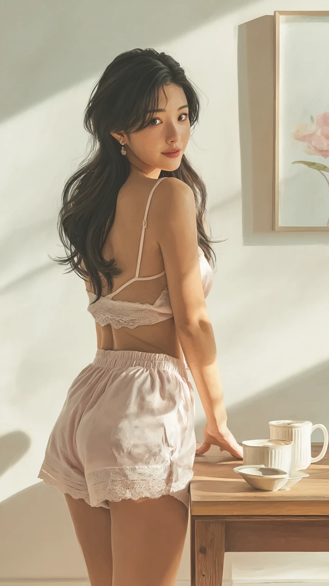 Korean Woman in Sleepwear Modern Interior
