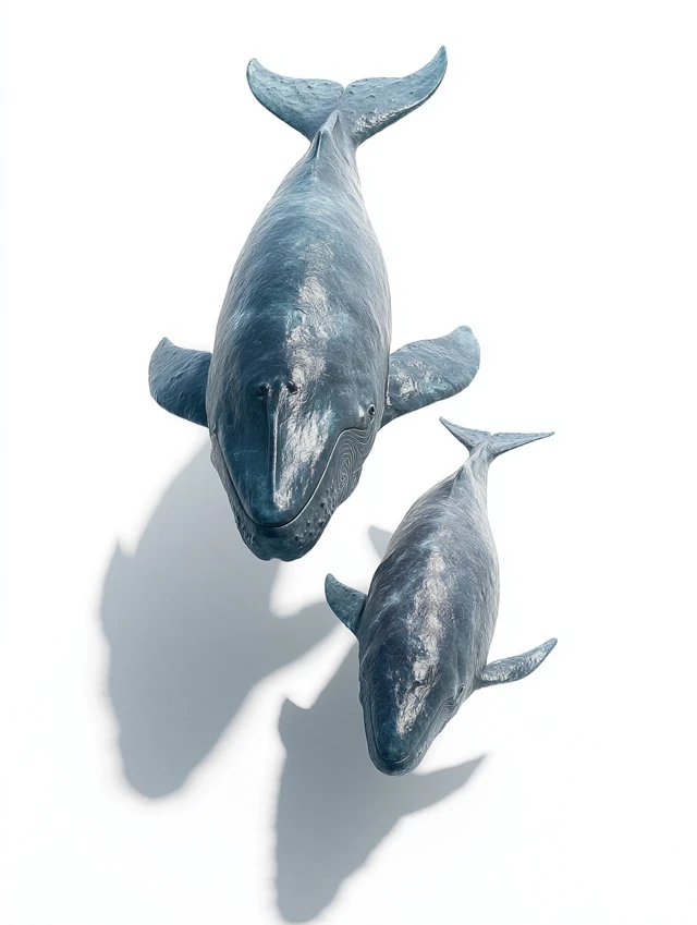 Blue Whale Mother and Calf Realistic 3D Art