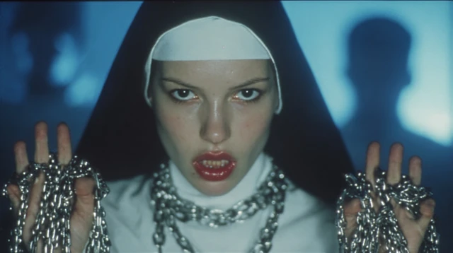 Nun in Chains Cyberpunk 90s Aesthetic