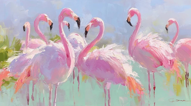 Flamingos Gouache Painting Textured Finish Art