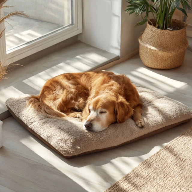 Golden Retriever Resting in a Bright Living Room