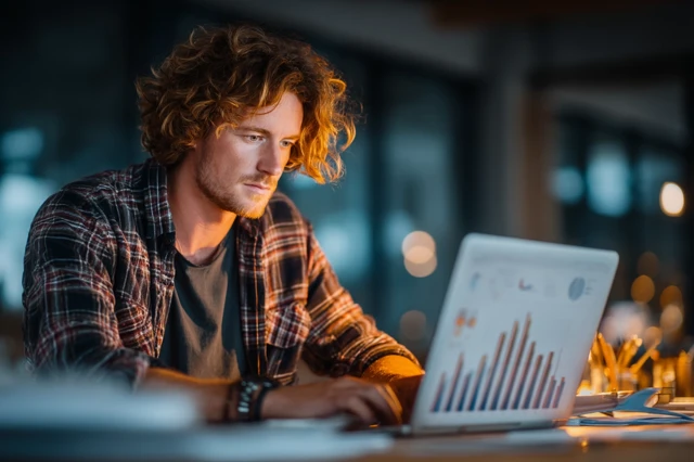 Young Finance Intern Analyzing Charts at Office