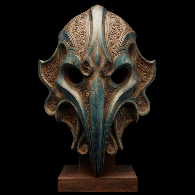 Lovecraftian Mask Bronze Sculpture Museum Display