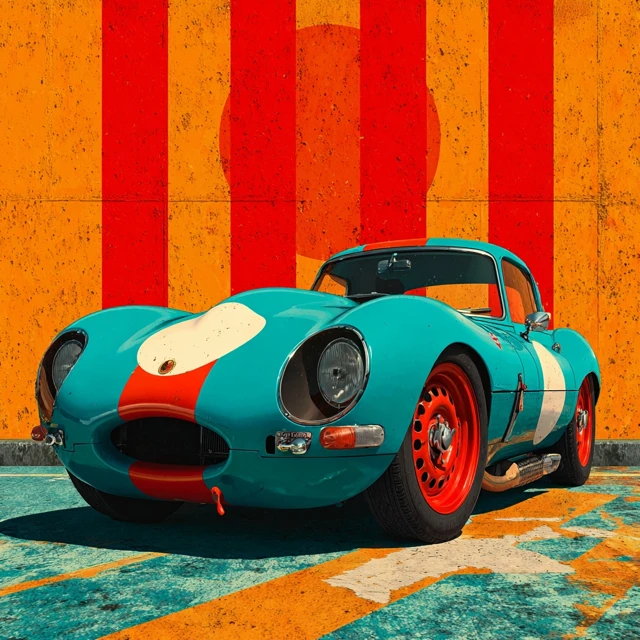 Jaguar DType Retro Illustration Orange Background