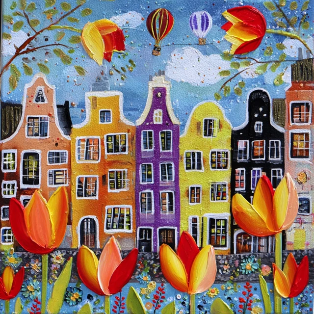 Whimsical Amsterdam Painting Springtime Flowers