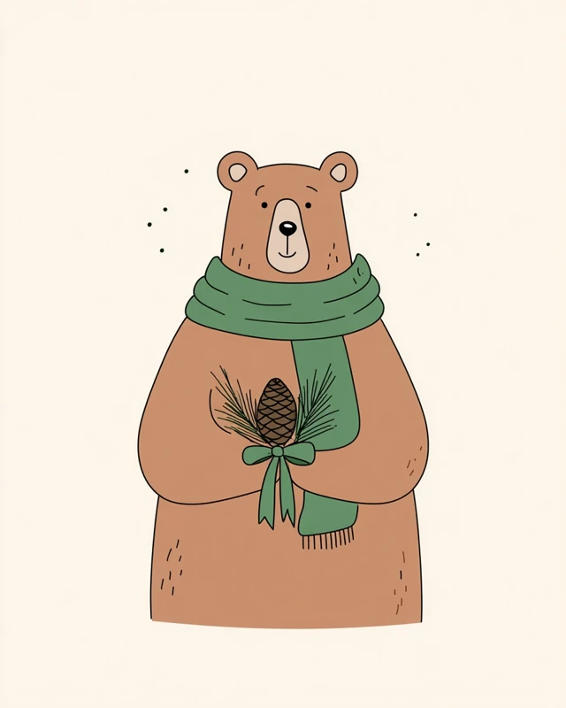 Christmas Bear Illustration Scandinavian Minimalist Design