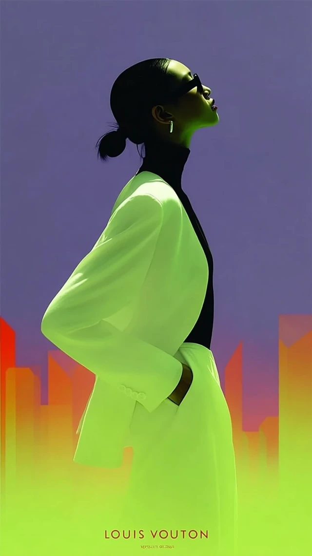 Stylish Silhouette Portrait in Neon Cityscape