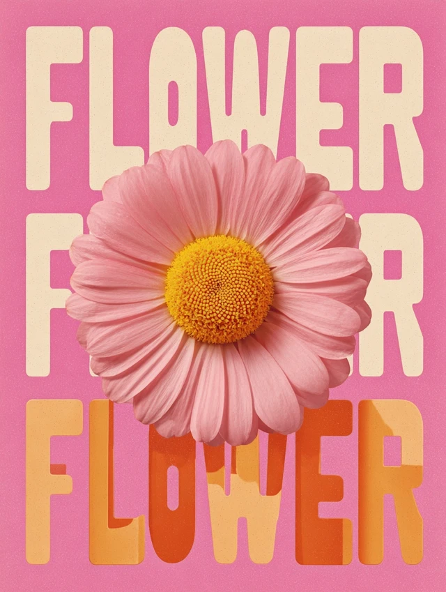 Retro Flower Design Pink Cream Bold