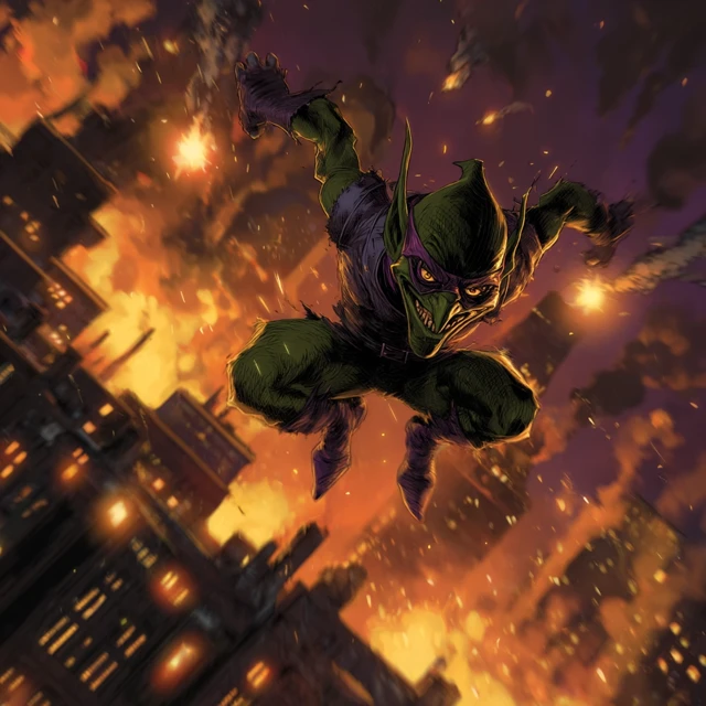 Green Goblin Flies Over City of Fire
