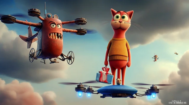 Drone Standoff Santa Cat vs Mechanical Demon