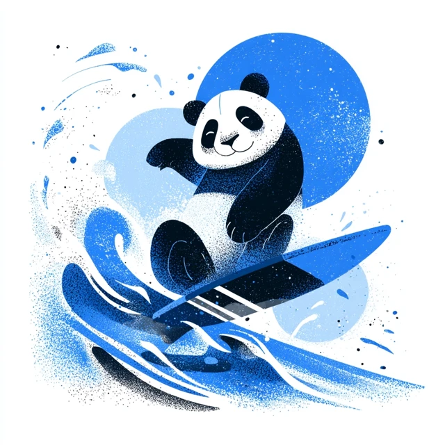 Panda Surfing Childrens Illustration